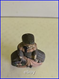 Antique Cast Iron Painted Victorian Lady Holding Parasol & Hat Box Doorstop