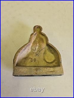 Antique Cast Iron Painted Victorian Lady Holding Parasol & Hat Box Doorstop