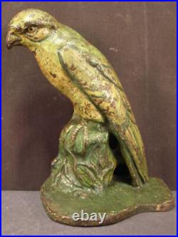 Antique Cast Iron Parrot Bird Audubon Statue Budgie Figurine Doorstop Orig Paint Antique Cast Iron Parrot Bird Audubon Statue Budgie Figurine Doorstop Orig Paint