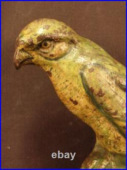 Antique Cast Iron Parrot Bird Audubon Statue Budgie Figurine Doorstop Orig Paint Antique Cast Iron Parrot Bird Audubon Statue Budgie Figurine Doorstop Orig Paint