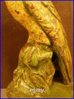 Antique Cast Iron Parrot Bird Audubon Statue Budgie Figurine Doorstop Orig Paint Antique Cast Iron Parrot Bird Audubon Statue Budgie Figurine Doorstop Orig Paint