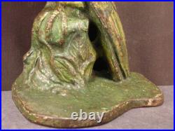 Antique Cast Iron Parrot Bird Audubon Statue Budgie Figurine Doorstop Orig Paint Antique Cast Iron Parrot Bird Audubon Statue Budgie Figurine Doorstop Orig Paint