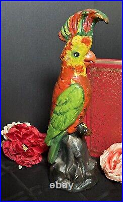 Antique Cast Iron Parrot Doorstop Colorful Cockatoo Painted Bird Door Stop 14