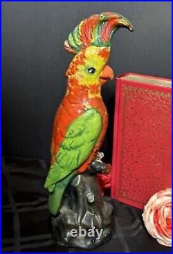 Antique Cast Iron Parrot Doorstop Colorful Cockatoo Painted Bird Door Stop 14