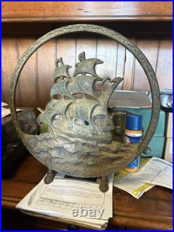 Antique Cast Iron Pirate Ship Doorstop Decorative Art Speaker Frame Fireplace