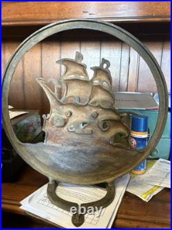 Antique Cast Iron Pirate Ship Doorstop Decorative Art Speaker Frame Fireplace