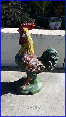 Antique Cast Iron Rooster Doorstop Chicken Door Stop Folk Art Statue Painted 22