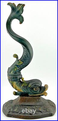 Antique Cast Iron Sea Serpent / Dolphin / Koi Fish Doorstop