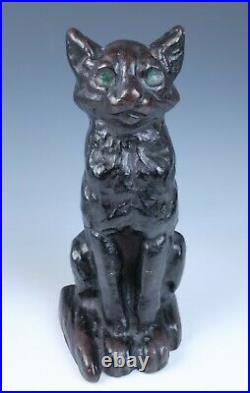 Antique Cast Iron Seated Cat Doorstop National Foundry Albany Figural Black 9.5