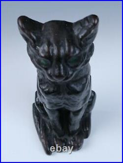 Antique Cast Iron Seated Cat Doorstop National Foundry Albany Figural Black 9.5