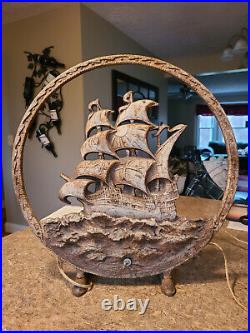 Antique Cast Iron Ship Pirate/Sailing Doorstop Fireplace Screen Light
