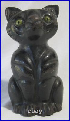 Antique Cast Iron Sitting Black Cat Doorstop Hubley/Albany Green Glass Eyes 7 Antique Cast Iron Sitting Black Cat Doorstop Hubley/Albany Green Glass Eyes 7