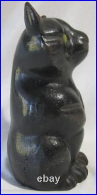 Antique Cast Iron Sitting Black Cat Doorstop Hubley/Albany Green Glass Eyes 7 Antique Cast Iron Sitting Black Cat Doorstop Hubley/Albany Green Glass Eyes 7