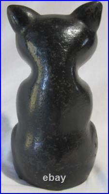 Antique Cast Iron Sitting Black Cat Doorstop Hubley/Albany Green Glass Eyes 7 Antique Cast Iron Sitting Black Cat Doorstop Hubley/Albany Green Glass Eyes 7