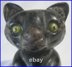 Antique Cast Iron Sitting Black Cat Doorstop Hubley/Albany Green Glass Eyes 7 Antique Cast Iron Sitting Black Cat Doorstop Hubley/Albany Green Glass Eyes 7