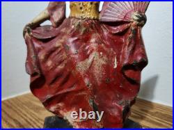 Antique Cast Iron Spanish Girl With Fan Doorstop Original Paint Antique Cast Iron Spanish Girl With Fan Doorstop Original Paint