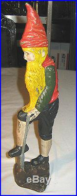 Antique Cast Iron Spencer Elf Digging Gold Hubley USA Art Statue Gnome Doorstop