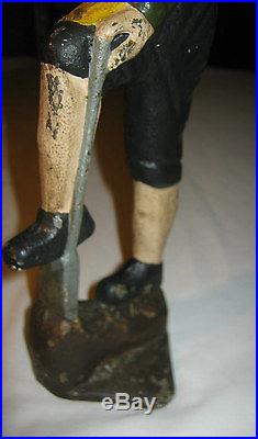 Antique Cast Iron Spencer Elf Digging Gold Hubley USA Art Statue Gnome Doorstop