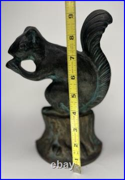 Antique Cast Iron Squirrel Door Stop Eating A Nut Sitting On A Stump