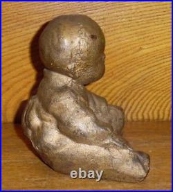 Antique Cast Iron Statue / Figure Sitting Oriental Child / Boy Doorstop 5