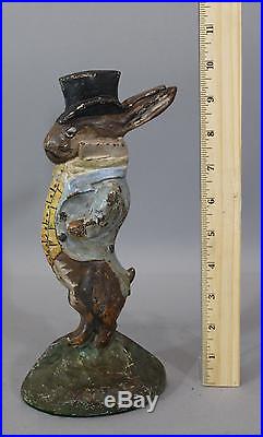 Antique Cast Iron Top Hat, Dressed, Rabbit Doorstop, Original Paint, NR