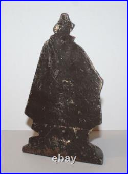 Antique Cast Iron Victorian Door Stop of Man with Cape Holding Book and Cane