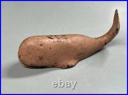Antique Cast Iron Whale Doorstop Rustic Nautical Design Original Pink Paint