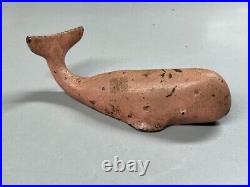 Antique Cast Iron Whale Doorstop Rustic Nautical Design Original Pink Paint