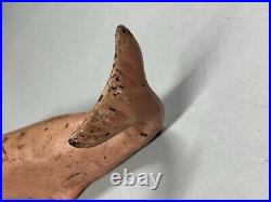 Antique Cast Iron Whale Doorstop Rustic Nautical Design Original Pink Paint