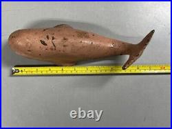 Antique Cast Iron Whale Doorstop Rustic Nautical Design Original Pink Paint