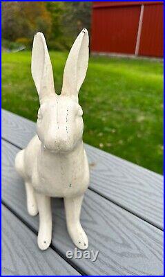Antique Cast Iron White Rabbit Door Stop-Garden Statue-Cottagecore