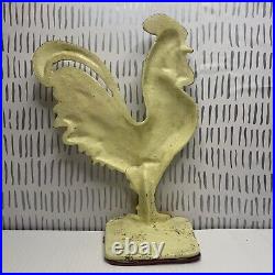 Antique Cast Iron White Rooster Doorstop Country Rustic 9.5 Inches Height