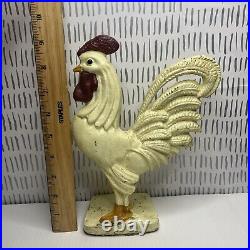 Antique Cast Iron White Rooster Doorstop Country Rustic 9.5 Inches Height