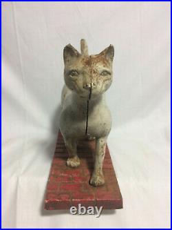 Antique Cat Cast Iron Doorstop Still Bank 1940s Authentic Original Metal Art EXC