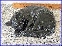 Antique Cat Napping Cast Iron Doorstop National Foundry 1932 Statue Art Albany