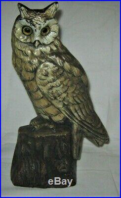 Antique Cjo Judd # 1287 Cast Iron Owl Tree Stump Art Statue Sculpture Doorstop