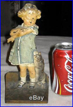 Antique Cjo Judd Cast Iron Girl Cat Dress Statue Sculpture Doll Hubley Doorstop
