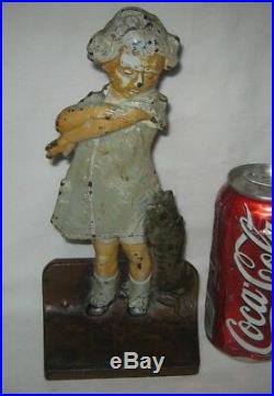 Antique Cjo Judd Cast Iron Girl Cat Dress Statue Sculpture USA Hubley Doorstop