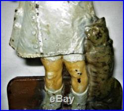 Antique Cjo Judd Cast Iron Girl Cat Dress Statue Sculpture USA Hubley Doorstop