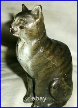 Antique Cjo Judd Cast Iron Green Eye Cat Toy Doorstop Art Statue Door Sculpture