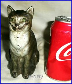 Antique Cjo Judd Cast Iron Green Eye Cat Toy Doorstop Art Statue Door Sculpture