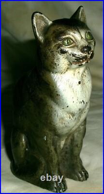 Antique Cjo Judd Cast Iron Green Eye Cat Toy Doorstop Art Statue Door Sculpture