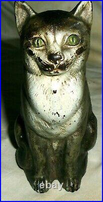 Antique Cjo Judd Cast Iron Green Eye Cat Toy Doorstop Art Statue Door Sculpture