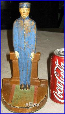 Antique Cjo Judd Cast Iron Hotel Bell Hop Man Art Deco Statue Doorstop # 1244