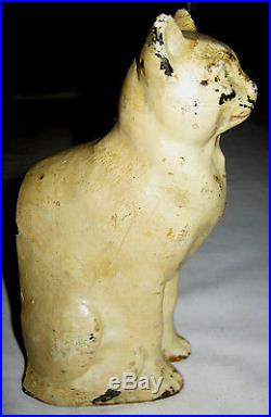 Antique Cjo Judd Solid Cast Iron White Cat Art Statue Sculpture Doorstop 5 1/2 #