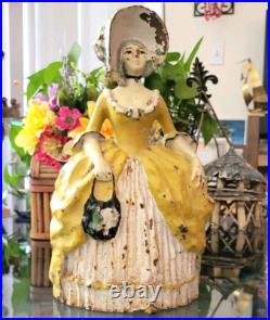Antique Colonial Woman Americana Cast Iron Doorstop 1930s Figurine Distessed