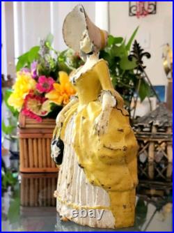 Antique Colonial Woman Americana Cast Iron Doorstop 1930s Figurine Distessed