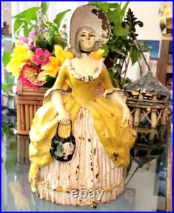 Antique Colonial Woman Americana Cast Iron Doorstop 1930s Figurine Distessed