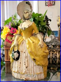 Antique Colonial Woman Americana Cast Iron Doorstop 1930s Figurine Distessed