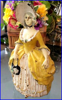 Antique Colonial Woman Americana Cast Iron Doorstop 1930s Figurine Distessed